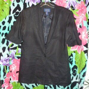 Linen Short Sleeve Collared Buttoned Long Black  Dress Jacket Blazer…sz12